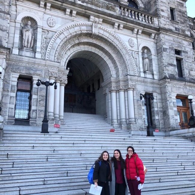 CJPAC Women in Politics program participants outside the British Columbia Parliament Buildings in Victoria.